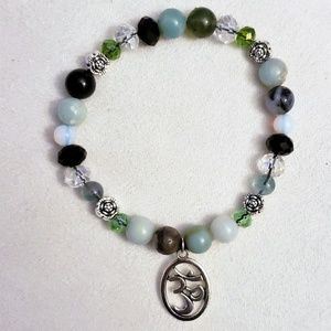 Amazonite/Agate/Moonstone Om Yoga Stretch Bracelet